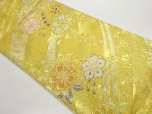 曲線に桜・草花模様織出し袋帯